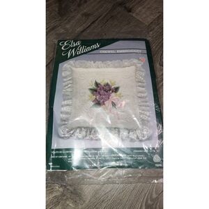Elsa Williams Crewel Embroidery Violets On Illusion Lace Pillow Cover 12X12 in